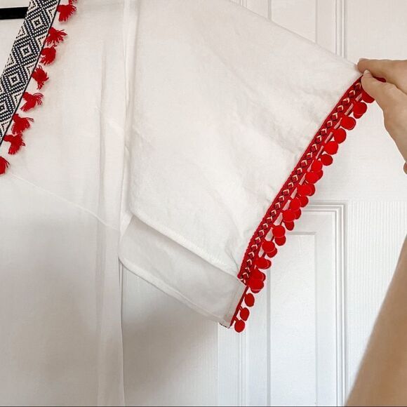 Zara Boho Pom Pom Tassel Midi Dress White S - Picture 6 of 15